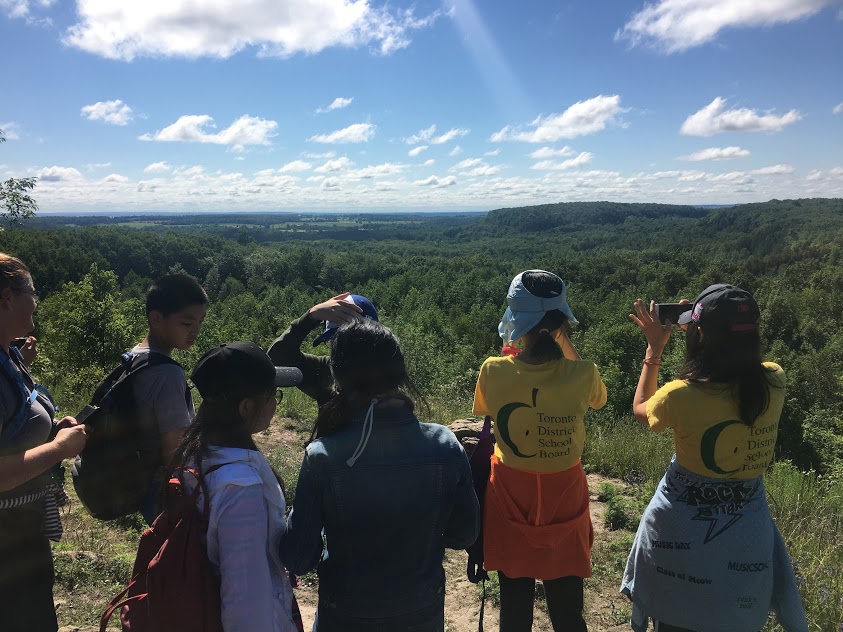 Group of students looking out to nature and trees Open Gallery